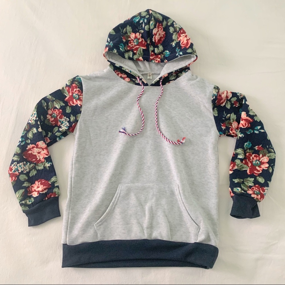 Floral Sleeve Grey Hoodie
